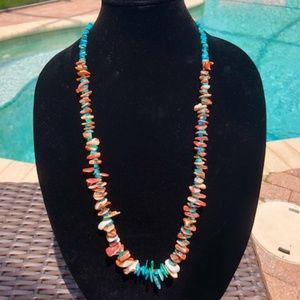 Southwestern Turquoise and Oyster Necklace-Vintage
